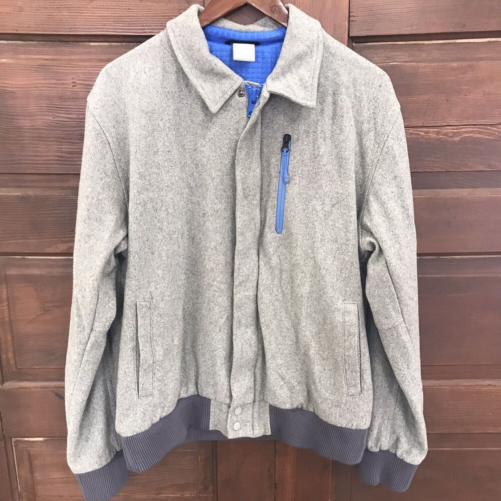 Nike Jacket Mens Large Bomber Wool Blend Waffle Thermal Lined Gray